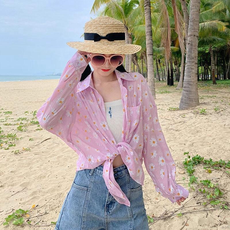Small Daisy Shirt Long-sleeved Sunscreen Women Thin Printed Shirt Women Tops | BigBuy360 - bigbuy360.vn