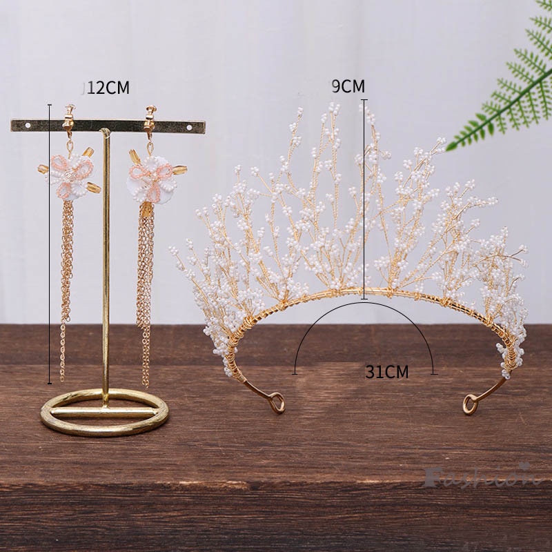 Đôi Khuyên Tai Dáng Dài Đính Ngọc Trai Và Vương Miện Xinh Xắn Cho Cô Dâu