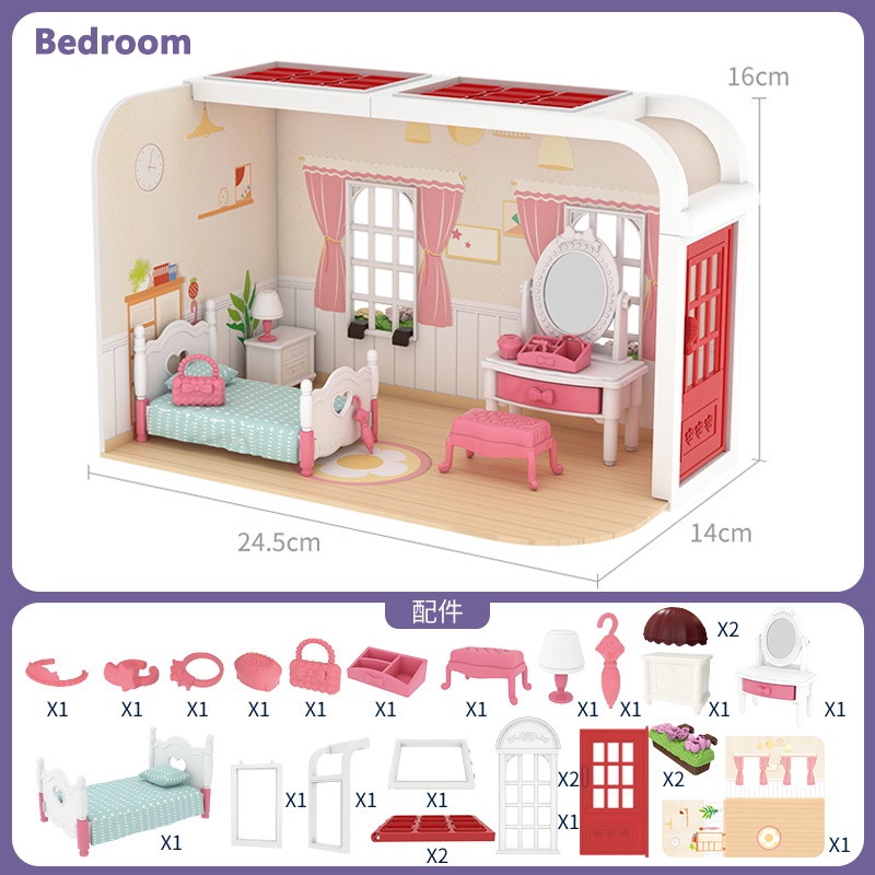 Mô Hình Nhà Búp Bê DIY Hình Thỏ Tỉ Lệ 1 / 12 Trang Trí Nhà Cửa