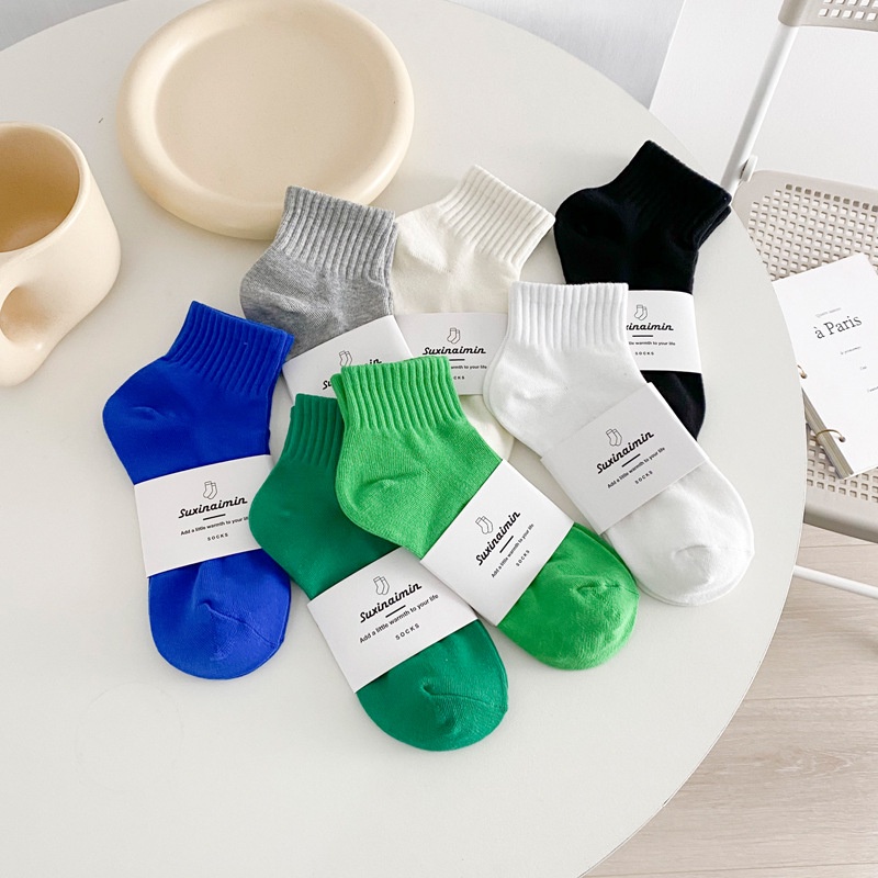Vớ cotton màu trơn thấm hút mồ hôi thoáng khí phong cách năng động thời trang