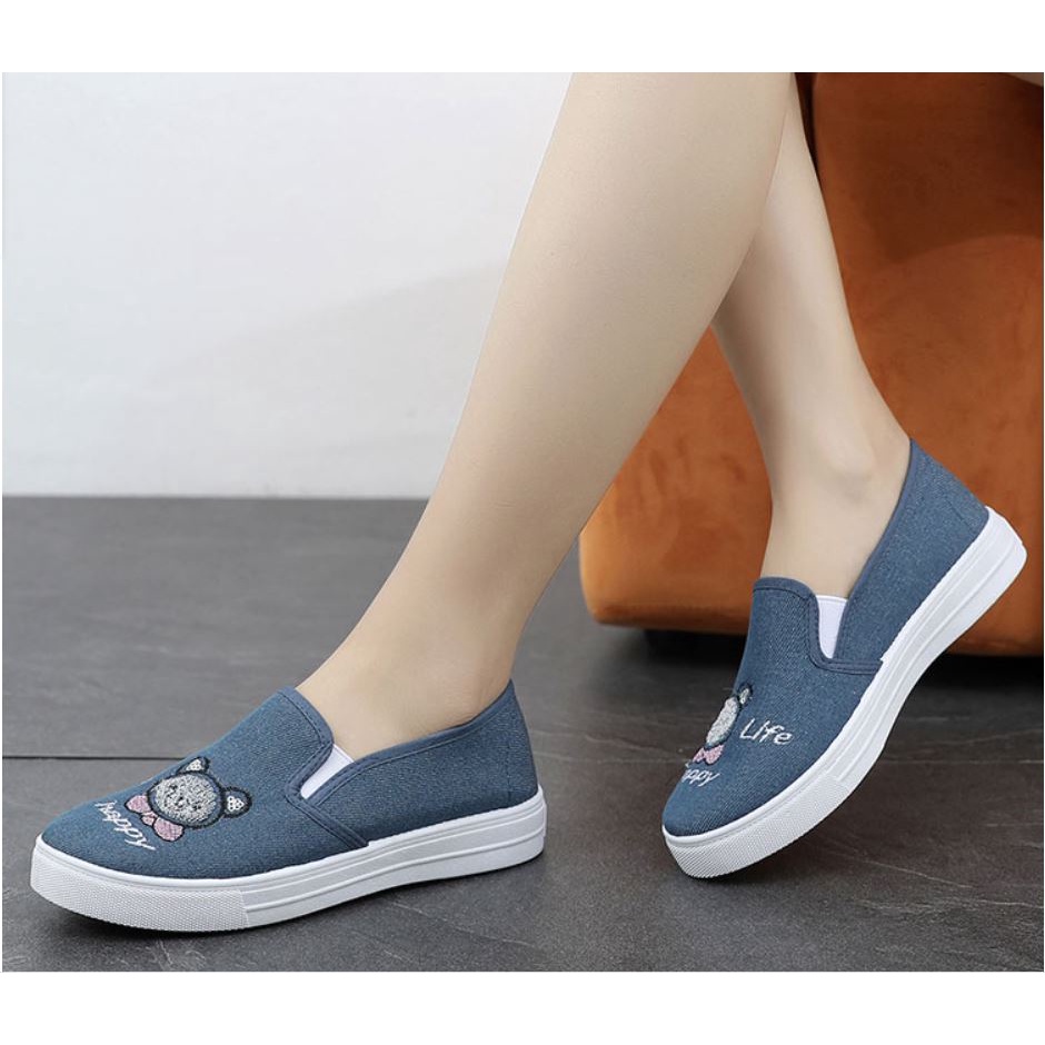 Giày slip on gấu happy life chất lượng cao cấp dành cho nữ
