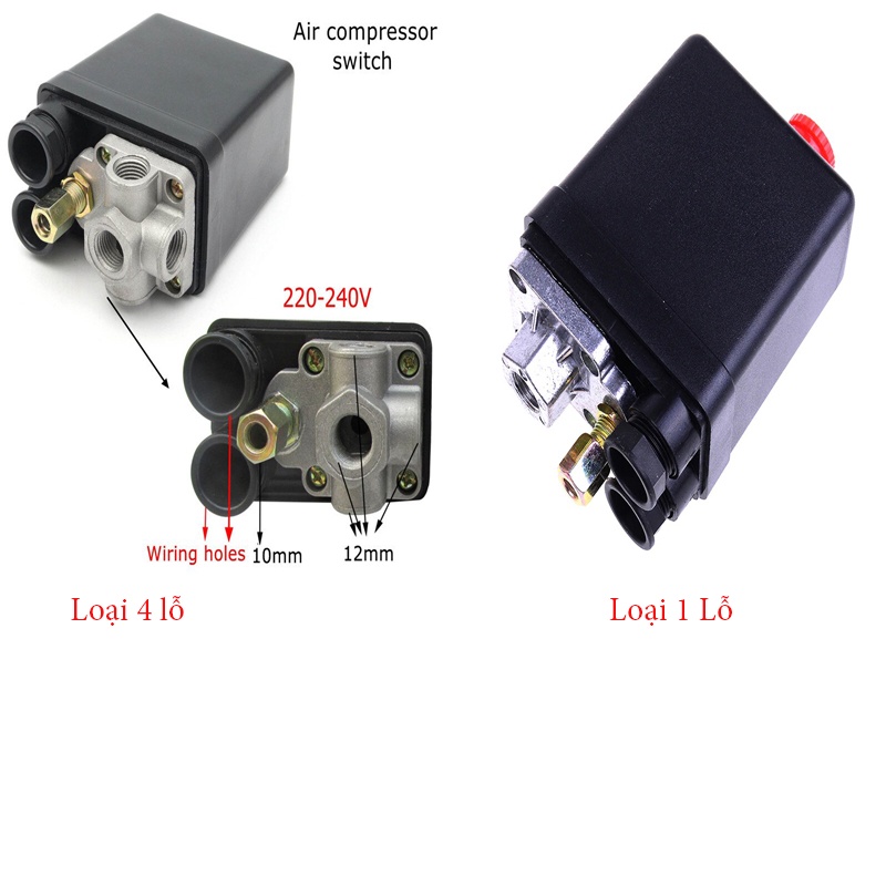 Rơ le áp xuất máy nén khí mầu đen 1 lỗ và 4 lỗ