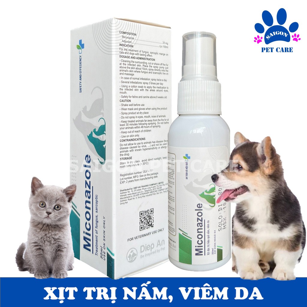 Thuốc xịt trị nấm, viêm da Miconazole cho chó mèo 50ml