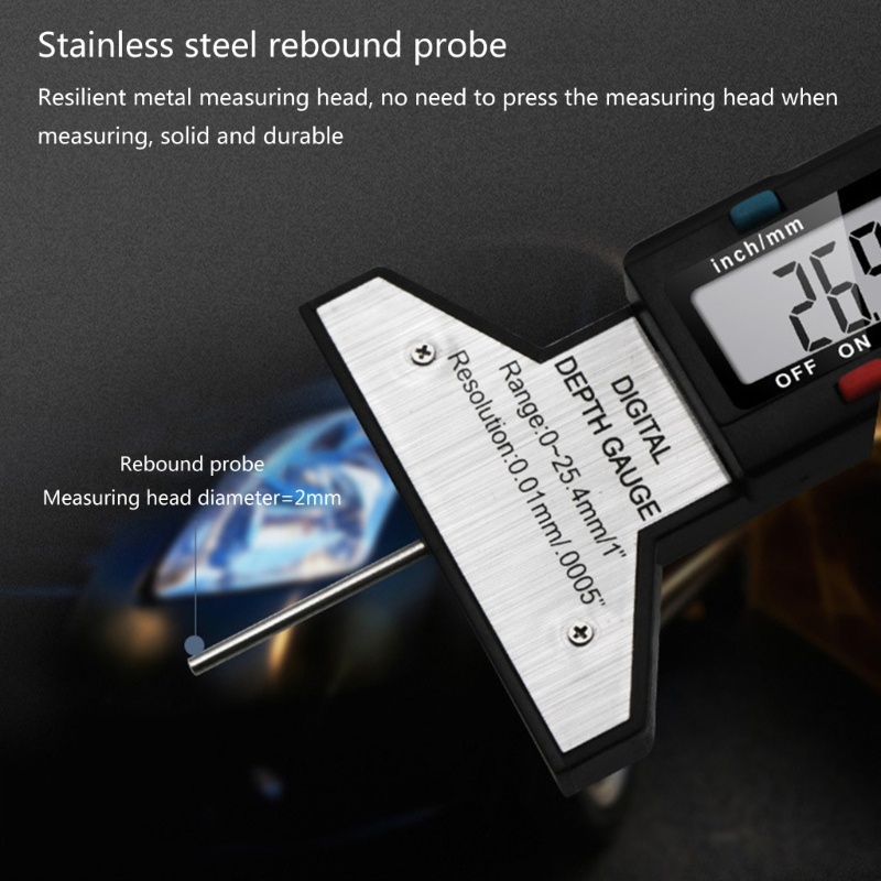 Thước Đo Độ Sâu Lốp Xe Màn Hình LCD Kỹ Thuật Số Chuyên Dụng Cho Xe Hơi