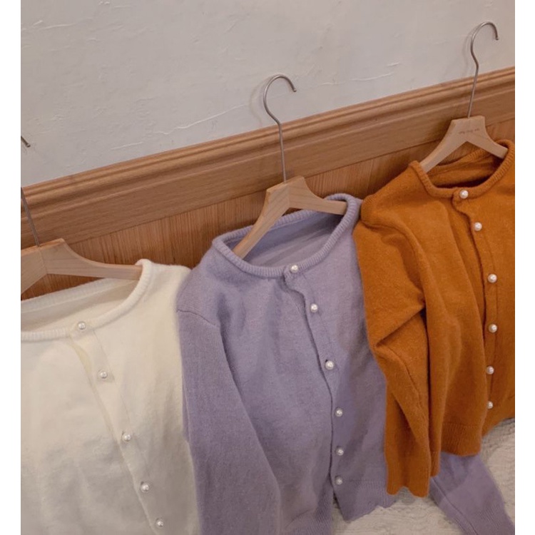 HÀNG SẴN_Áo Khoác Cardigan Cashmere Retro Đính Cúc Thu Đông 2021