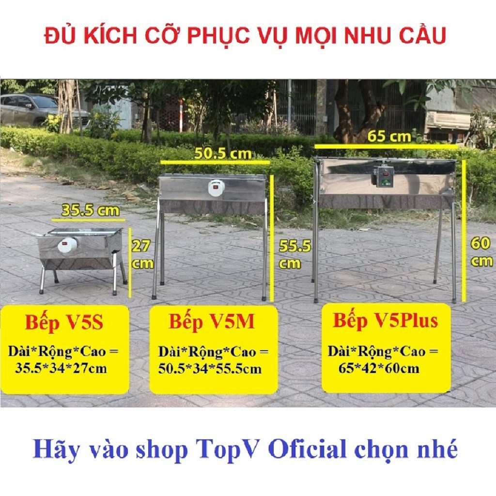 Bếp nướng than hoa TopV V5Plus, QUÀ TẶNG 185K, cỡ lớn, lò quay vịt, lò nướng than: Quay tự động, siêu đa năng, an toàn