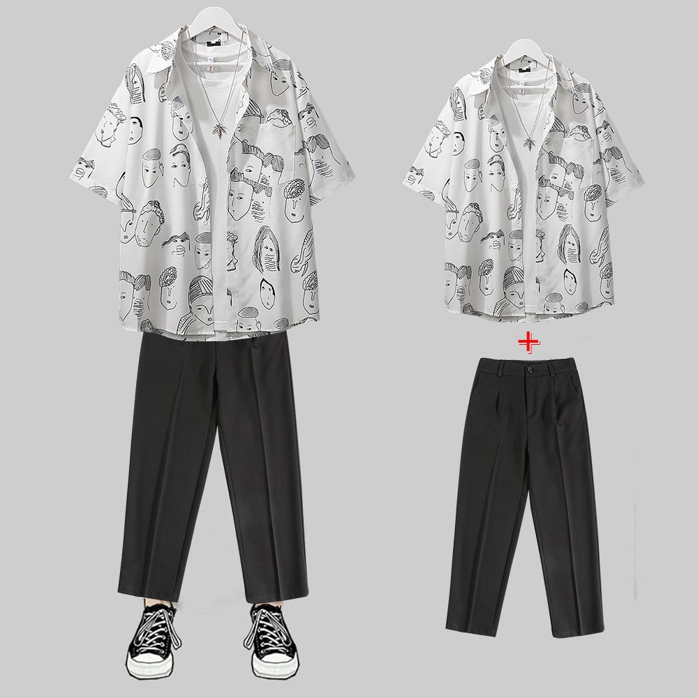 Combo Áo Sơ Mi Ngắn Tay Hoạ Tiết Mặt Người Kết Hợp Quần Tây Âu Chinos Dáng Baggy ZENKODLMEN SOMI 37 + JOGGER 63 | BigBuy360 - bigbuy360.vn