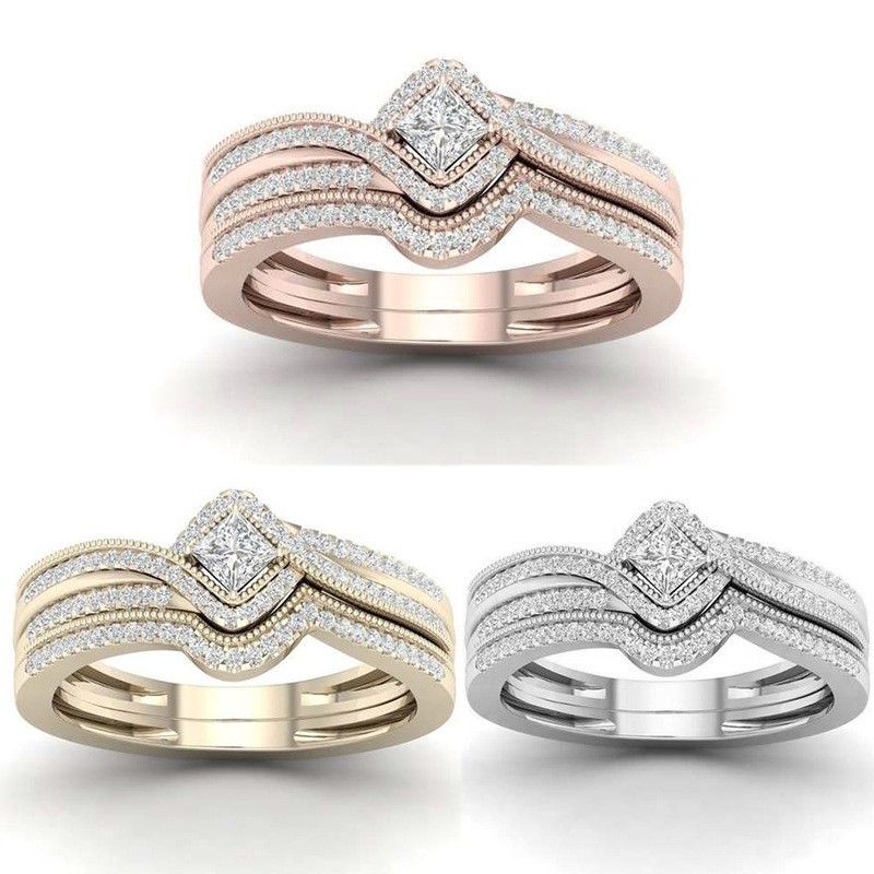 Set 2 Nhẫn Bạc 925 Đính Đá Sapphire Trắng Tự Nhiên