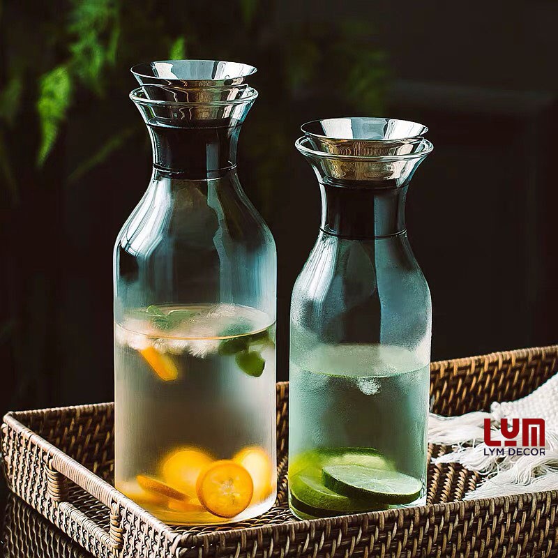 (SẴN) Bình detox dáng trụ, bình rót rượu vang decanter - thủy tinh chịu nhiệt cao cấp Borosilicate k chì