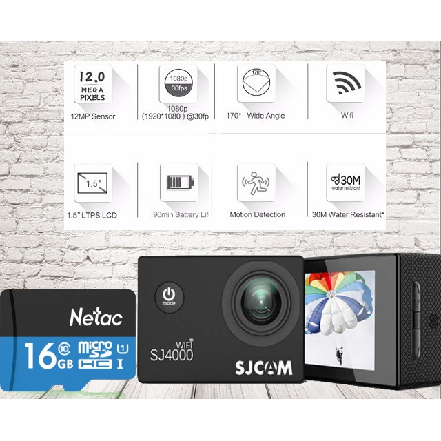 Camera Hành Động Thể Thao SJCAM SJ4000 Wifi Hàng Chính Hãng + Thẻ Nhớ 16GB | BigBuy360 - bigbuy360.vn