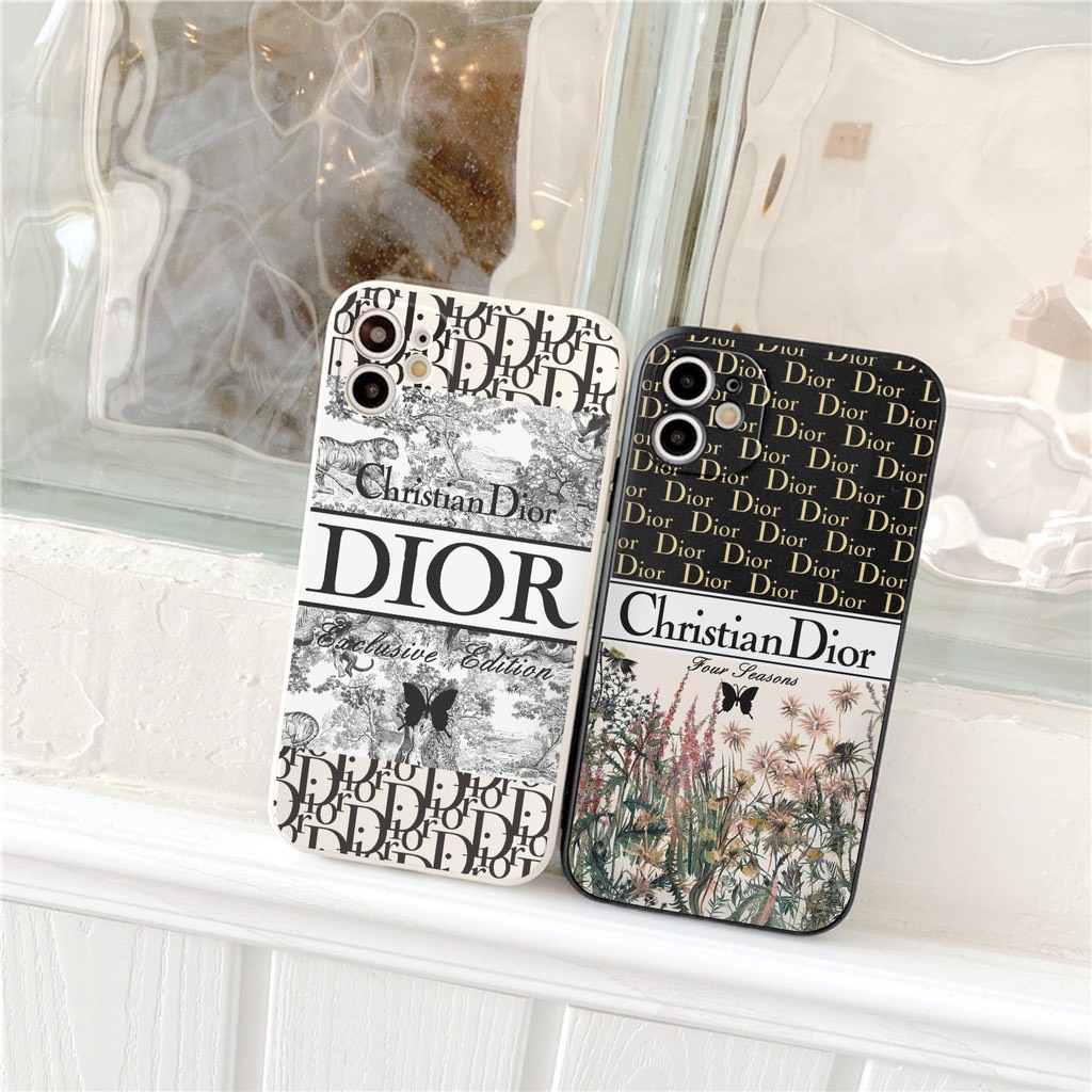 Ốp Lưng Iphone Cạnh Vuông, Bảo Vệ Camera DIOR Hoa Lá Ip 7Plus,8Plus,x,xs,xsmax,11,11promax,12,12promax,13,13promax