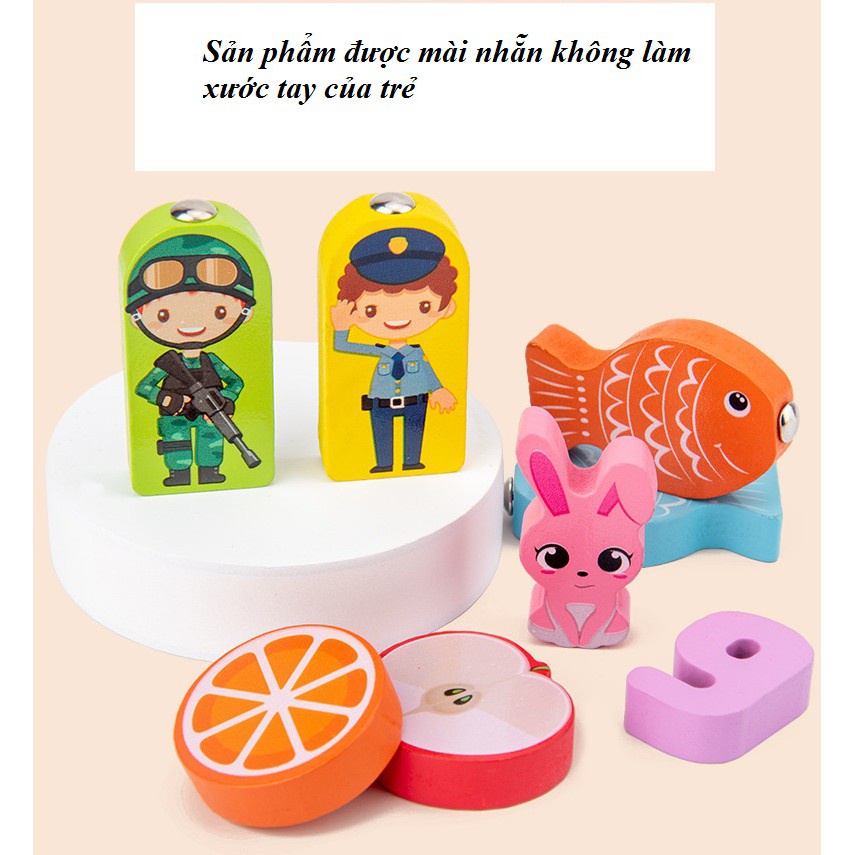 Bảng Câu Cá Gỗ Logic 5 Dòng - Bảng Số, Con Vật, Trái Cây, Câu Cá Thông Minh Đa Năng