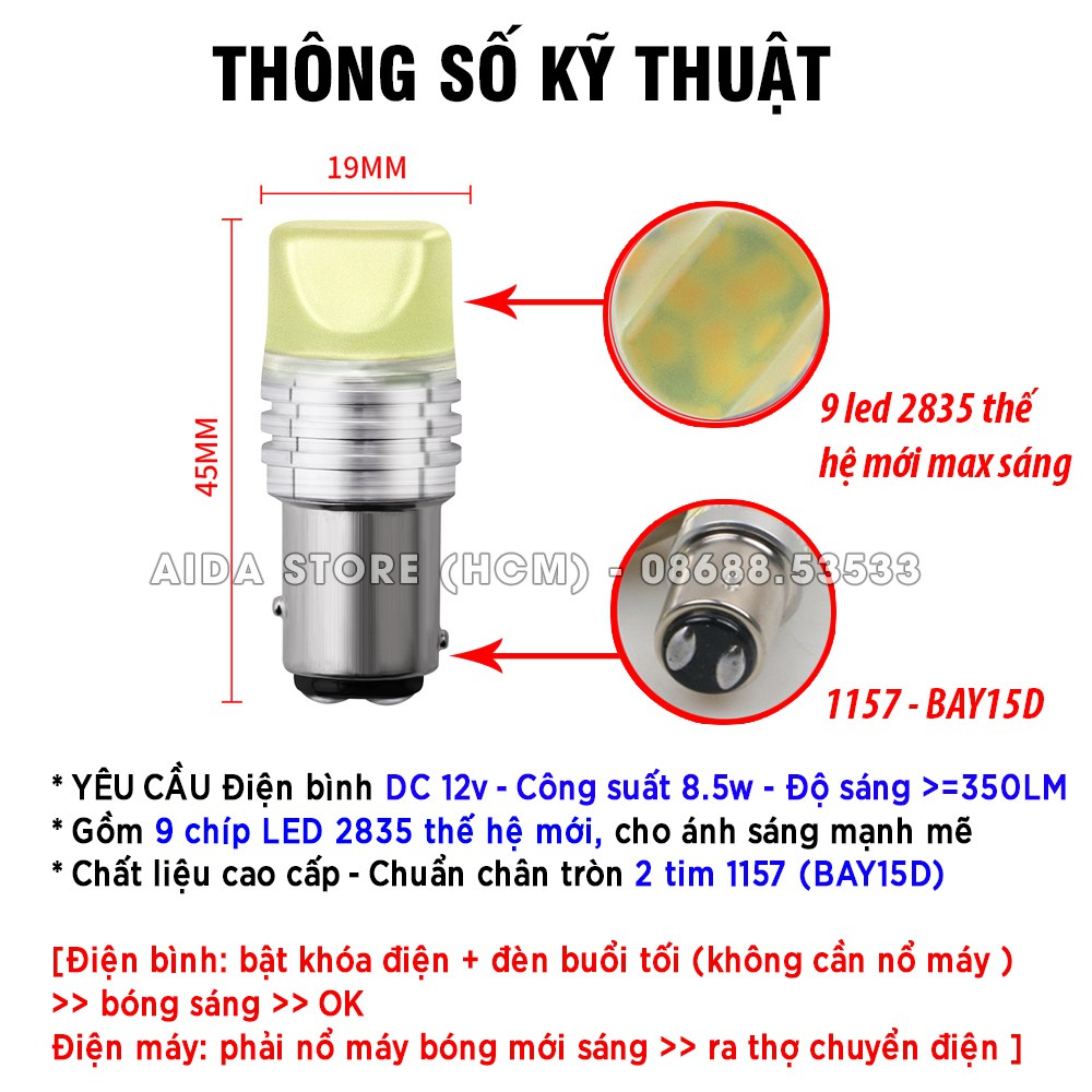 01 bóng đèn LED phanh, stop chớp f1 - 1157 9smd 2835 8.5w max sáng