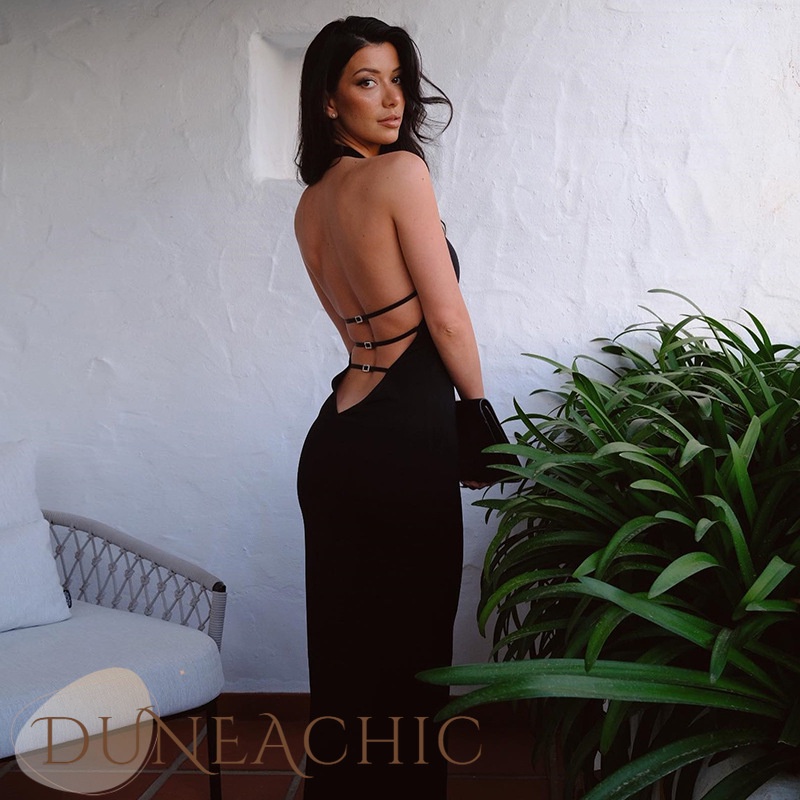 DUNEA Đầm maxi xẻ tà hở lưng gợi cảm dành cho nữ