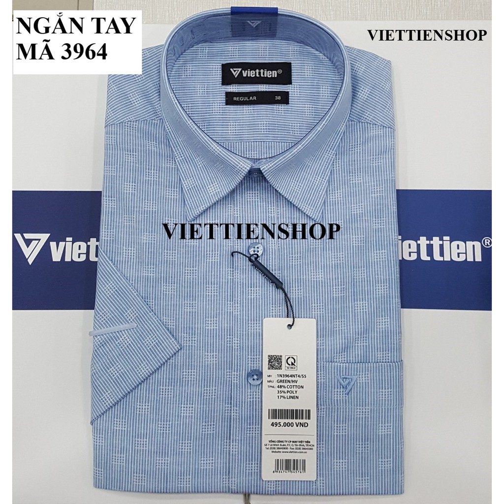 (3964 HVS) ÁO SƠ MI VIỆT TIẾN NGẮN TAY HOA VĂN