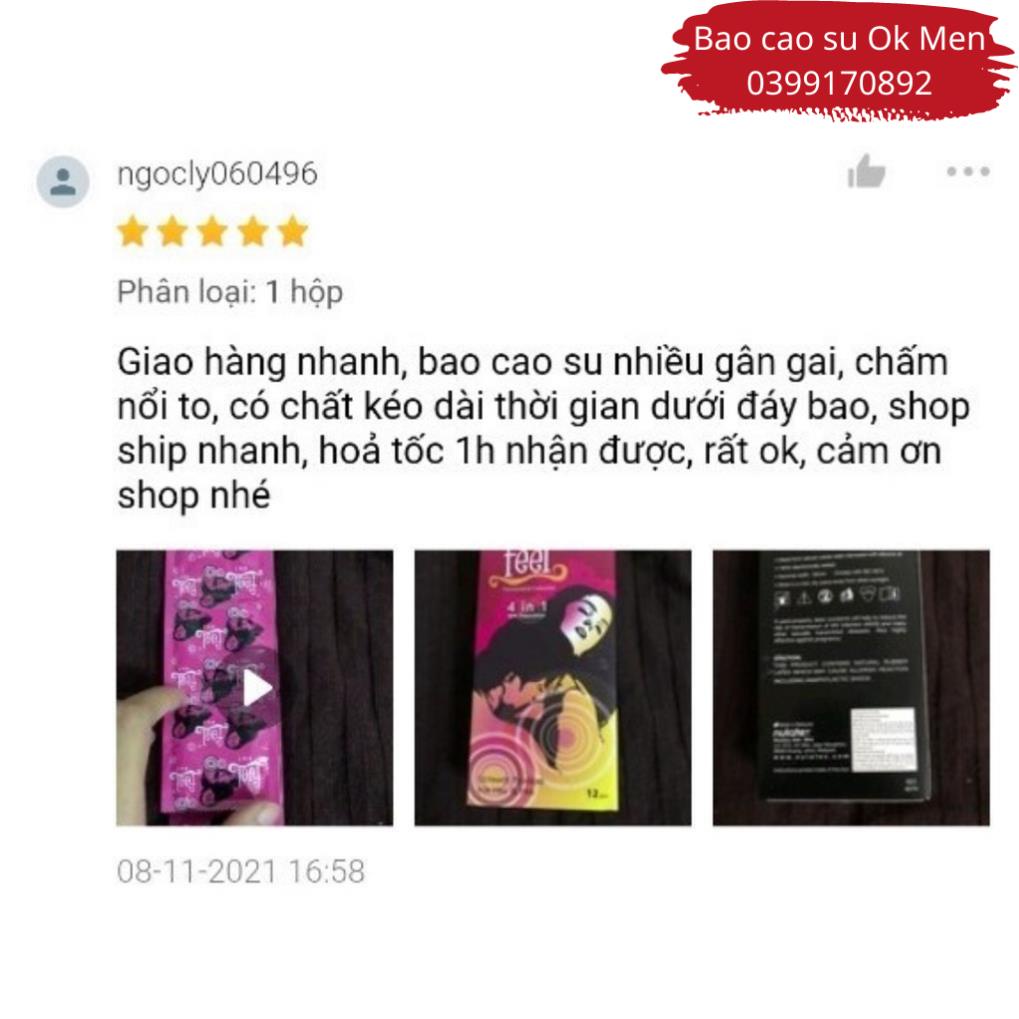 Bao Cao Su Feel 4 in1 Kéo Dài Thời Gian, BCS Gân Gai Lớn, Thắt Đầu Bao Hộp 12BCS