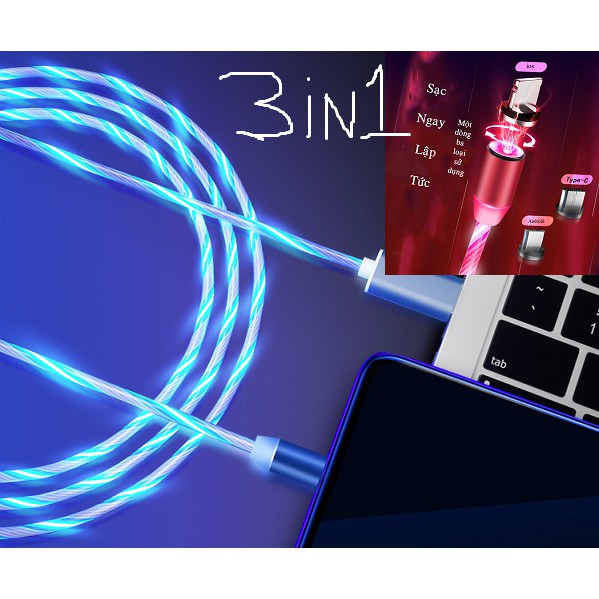 CÁP SẠC TỪ HÍT NAM CHÂM DÂY DÙ 3IN1 CÓ LED
