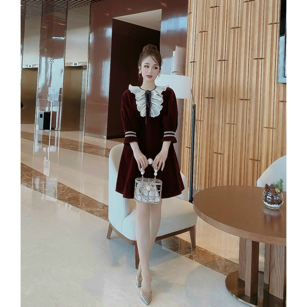 Đầm nhung bèo tiểu thư dịu dàng BG14210 mới