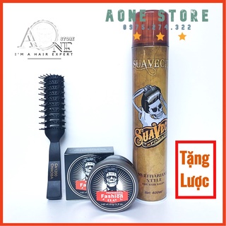 Gôm xịt tóc giữ nếp tóc cứng suavecito 400ml + sáp vuốt tóc fashion clay