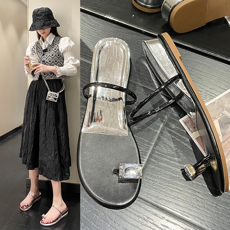 Dép Sandal Đế Xuồng 4cm Đính Đá Thời Trang Đi Biển Cho Nữ
