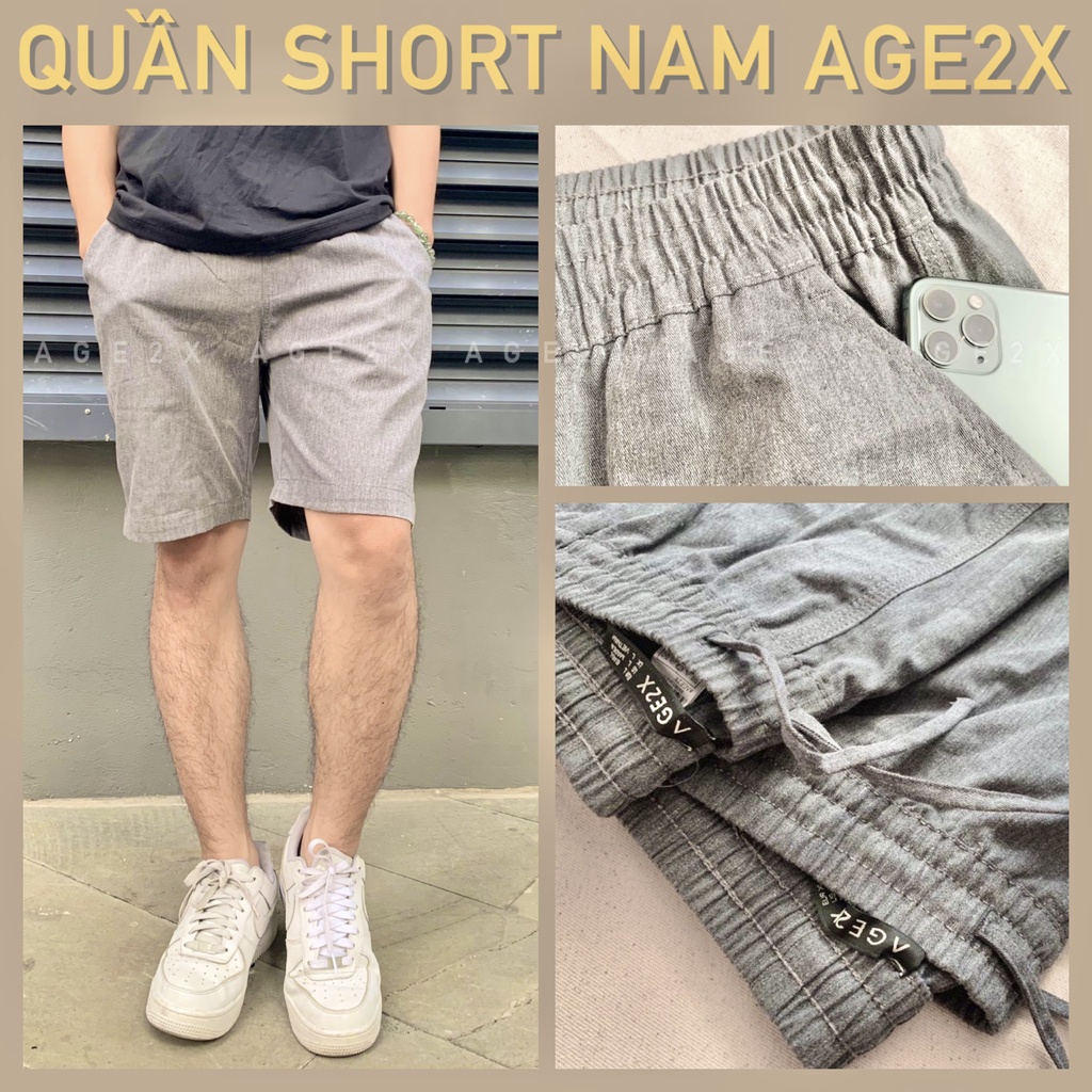 Quần short Nam AGE2X Phiên bản LƯNG THUN toàn phần, không cần dây kéo hay nút cúc, chất kaki 83% cotton, hàng VNXK