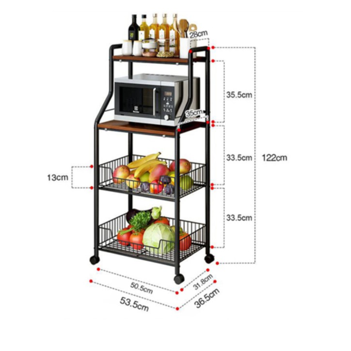 Kệ để lò vi sóng kèm giỏ đựng rau củ quả KENA Kn177 4 tầng lắp ráp thông minh