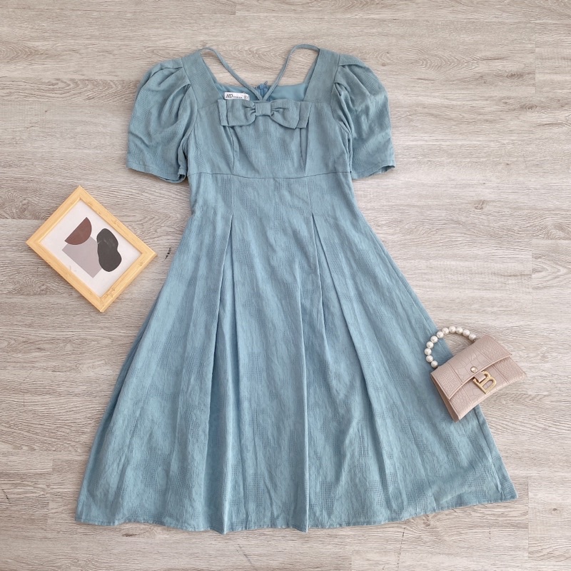 Đầm xoè bảy mảnh nơ ngực , hàng thiết kế cao cấp 2 lớp