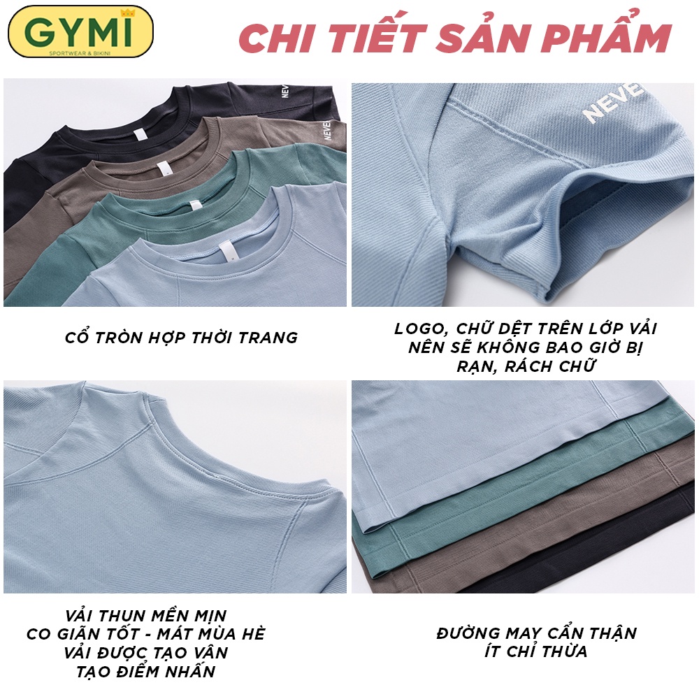 Áo tập gym yoga nữ GYMI AC08 dáng ngắn cộc tay thể thao chất dệt dày dặn co giãn thấm mồ hôi