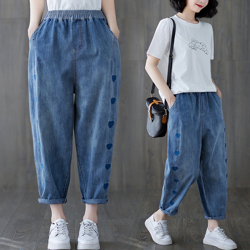 A298 quần bigsize freesize quần jean họa tiết tim thời trang phong cách mẫu mới