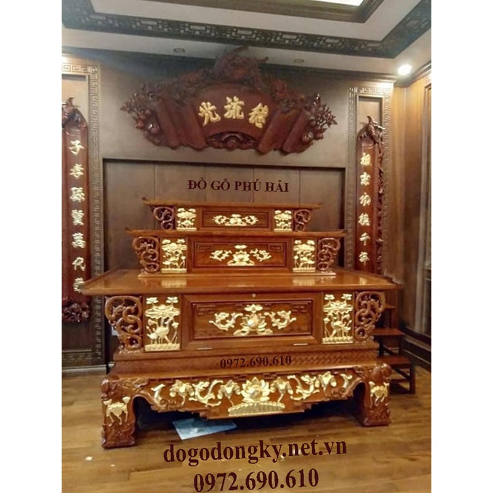 Bàn Thờ Tam Cấp Chạm Hoa Sen Đẹp Phú Hải Sản Xuất