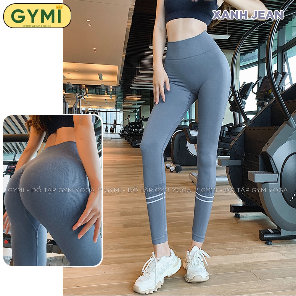 Quần tập gym yoga nữ chun mông GYMI QD48 dáng legging thể thao chất dệt co giãn cạp cao nâng mông