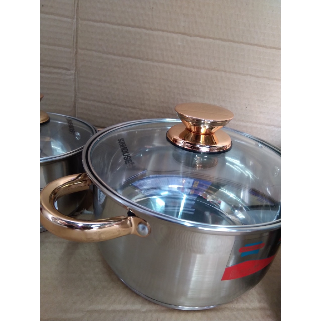 Bộ nồi inox 5 đáy sunhouse SH781  hoặc SHG788  dùng được bếp từ CÓ HÌNH THẬT