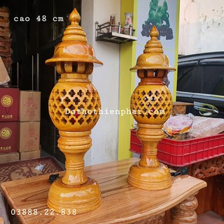 Cặp đèn thờ gỗ tràm bông vàng loại 1 nhiều kích thước
