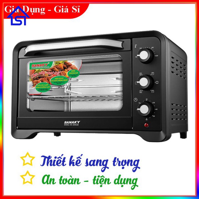 Lò Nướng SANAKY 50 Lít VH-509S2D, Màu Đen, Sơn Tĩnh Điện, Quạt Đảo Nhiệt Giúp Nhiệt Độ Bên Trong Luôn Đồng Đều