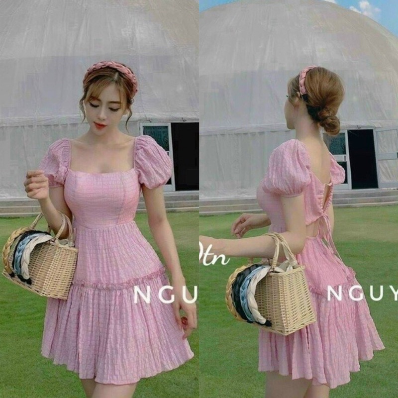 Đầm Xốp Tay Phồng tùng xòe nhún tầng sang chảnh đi chơi dự tiệc