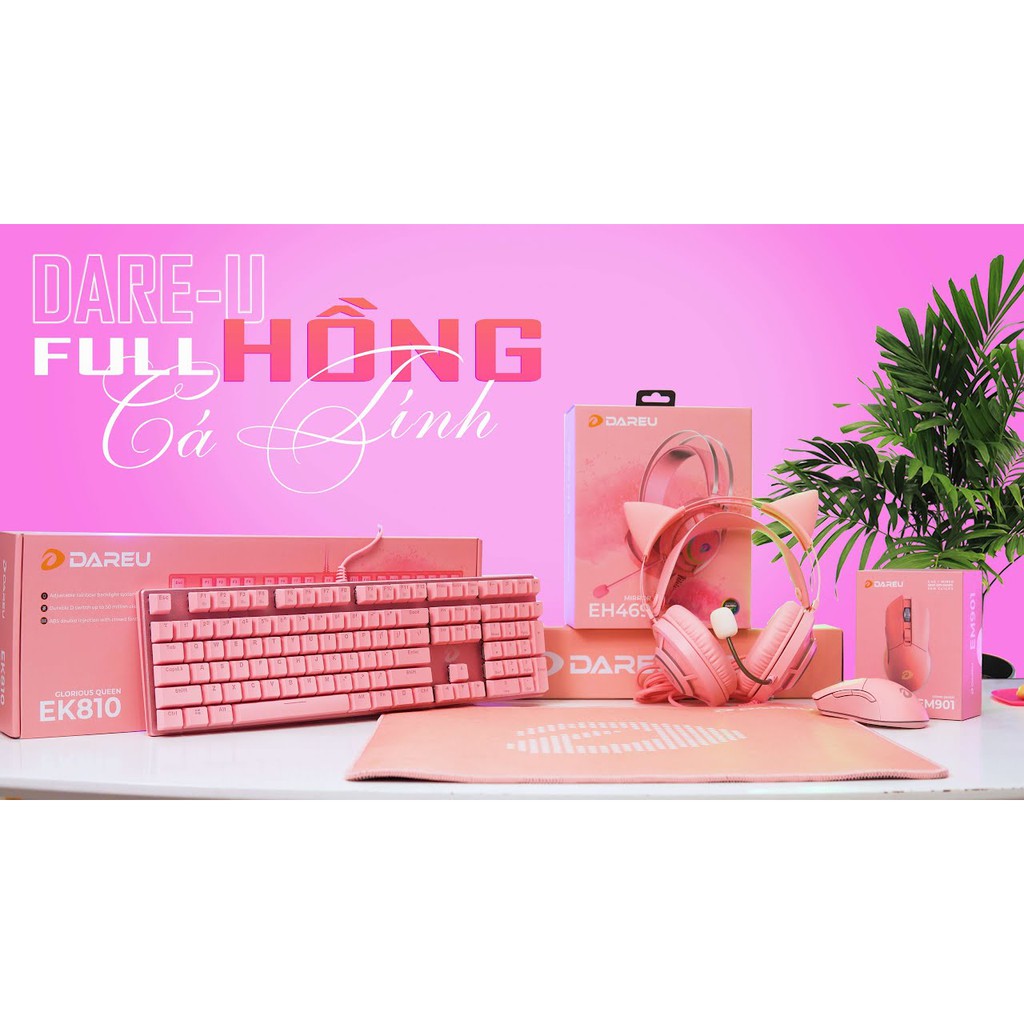 Combo Phím Chuột Không Dây Hồng Dareu + Tai Nghe Gaming Hồng Chính Hãng - TẶNG BÀN DI HỒNG 30x80 - Máy Tính 2T