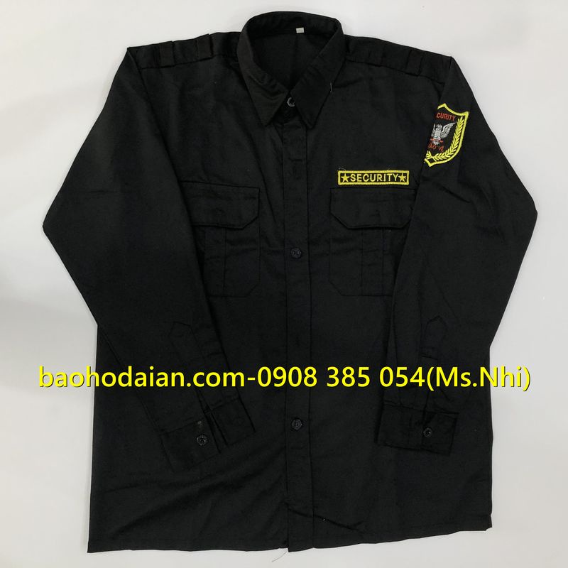 Áo vệ sĩ dài tay màu đen vải kaki 65/35 thoáng mát