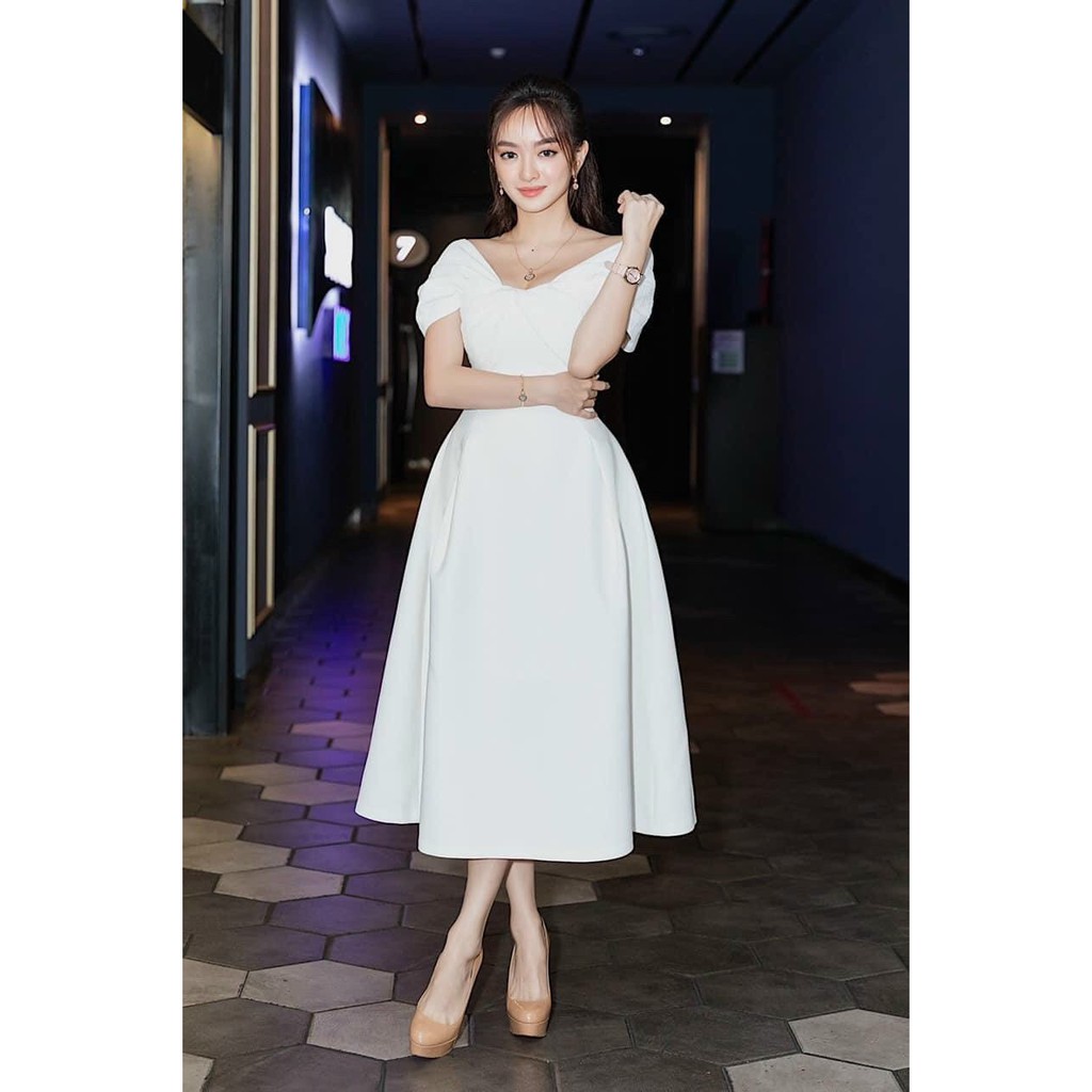 ĐẦM ĐI TIỆC TRỄ VAI XOẮN - DÁNG XÒE MIDI - GD054 | BigBuy360 - bigbuy360.vn