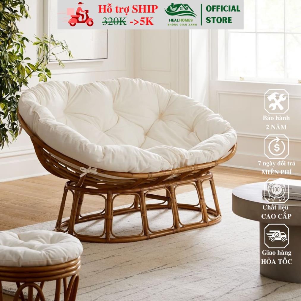 Ghế lười thư giãn mây Papasan Đôi 1M8 phòng ngủ cho bé decor ban công nằm thư giãn, trang trí phòng khách / Đà Nẵng
