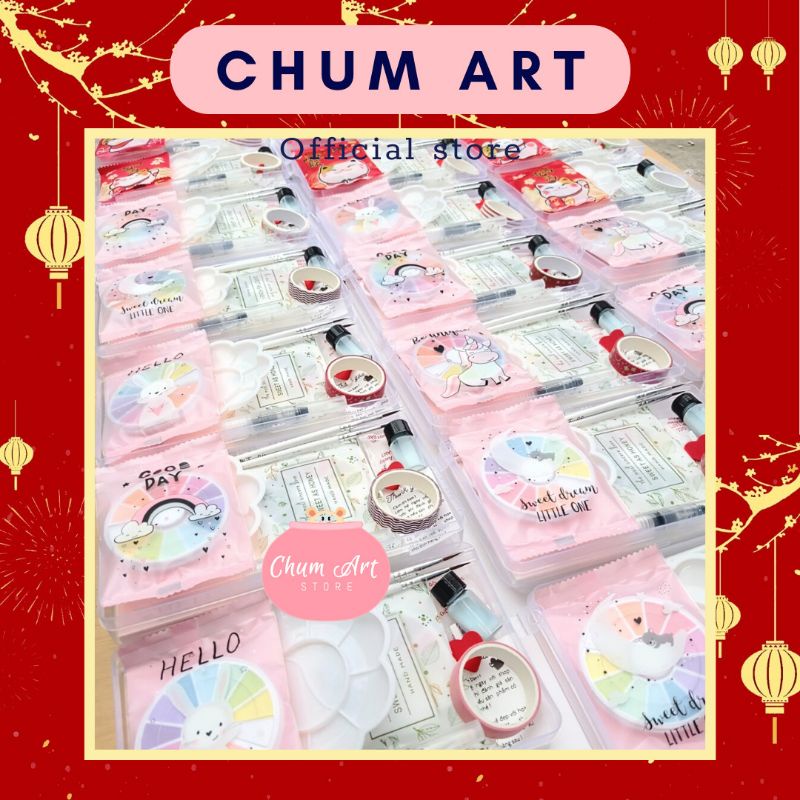 [ Chum art ] Combo hộp đầy đủ hoạ phẩm vẽ màu nước cho người mới tập, bộ màu nước