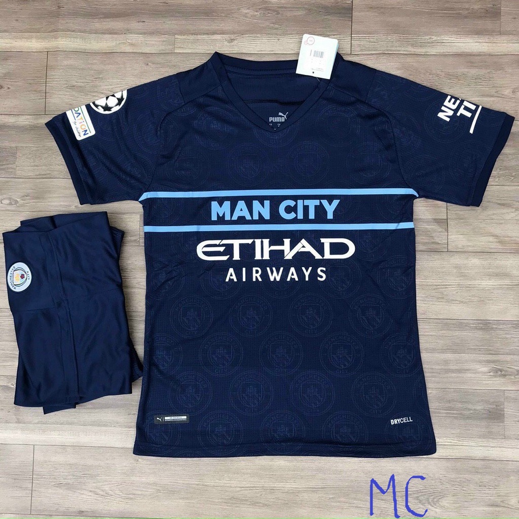 Bộ quần áo bóng đá Mancity tím than hàng thun