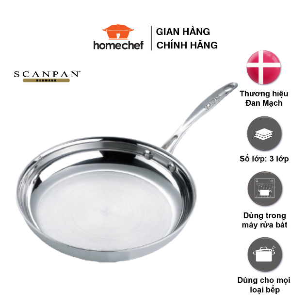 Chảo inox từ cao cấp Scanpan Impact 26cm, thiết kế 3 lớp, an toàn sức khỏe, hàng chính hãng 71002600