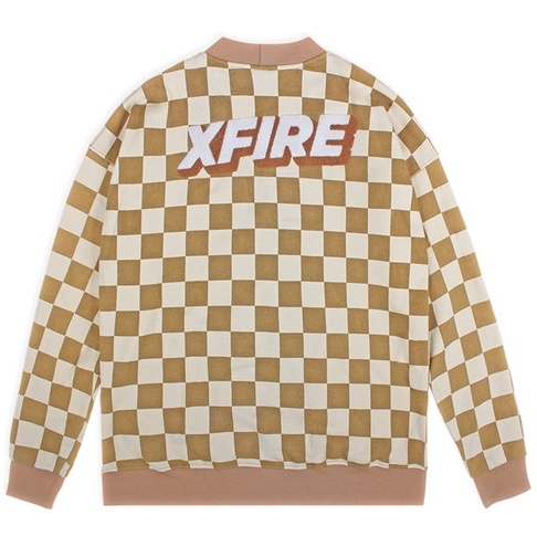Áo Khoác Nam Nữ Cardigan Màu Caro Nâu Kem Thêu Logo Chất Nỉ Oversized Thương Hiệu Xfire CARD-CARNI-BC622