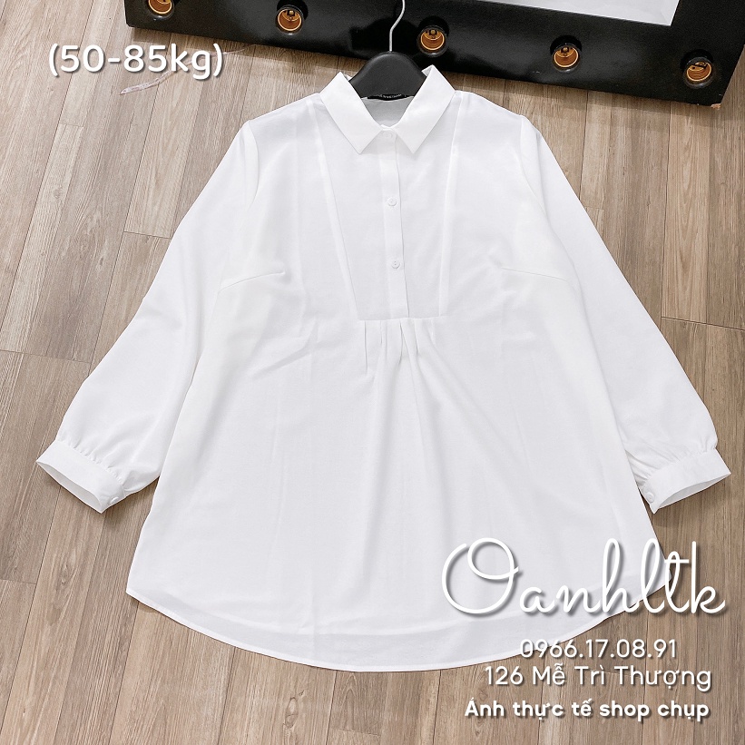 Áo sơ mi bầu dài tay - Áo bầu trắng phối ly không nhăn có sẵn tại dambaukio đủ size S M L XXL( 45-90kg)