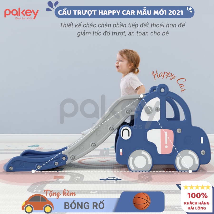 Cầu trượt ô tô Happy Car TẶNG BÓNG RỔ nâng cấp mới đế đúp kín, cầu trượt cho bé nhựa nguyên sinh