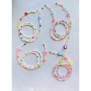 Dây đeo khẩu trang, đeo kính handmade hạt cườm trắng mix màu và mặt cười