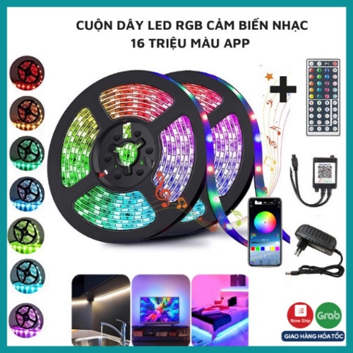 Cuộn dây led RGB dán decor phòng, gồm 16 triệu màu APP+TẶNG REMOTE, cảm biến theo nhạc, dây led bọc silicon cao cấp