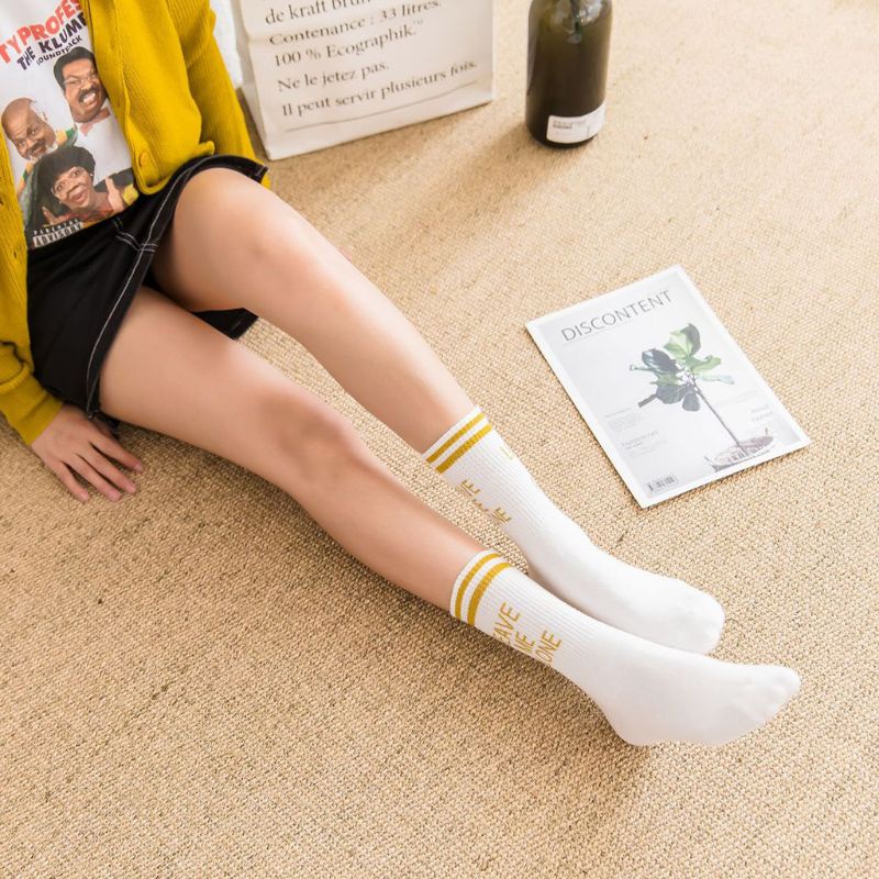 Đôi Vớ Cotton Dài Qua Mắt Cá Chân In Chữ Vui Nhộn Phong Cách Hip Hop Cho Nữ