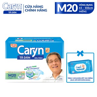 [TẶNG 1 GÓI KHĂN ƯỚT/ DÉP CHỐNG TRƯỢT] Tã Dán Người Lớn Caryn Siêu Thấm Size M20 Miếng Gói Đại