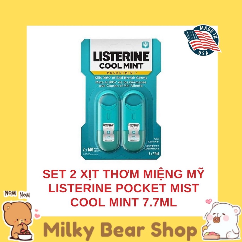 [MỸ] SET 2 XỊT THƠM MIỆNG LISTERINE POCKET MIST - COOL MINT 7.7ML